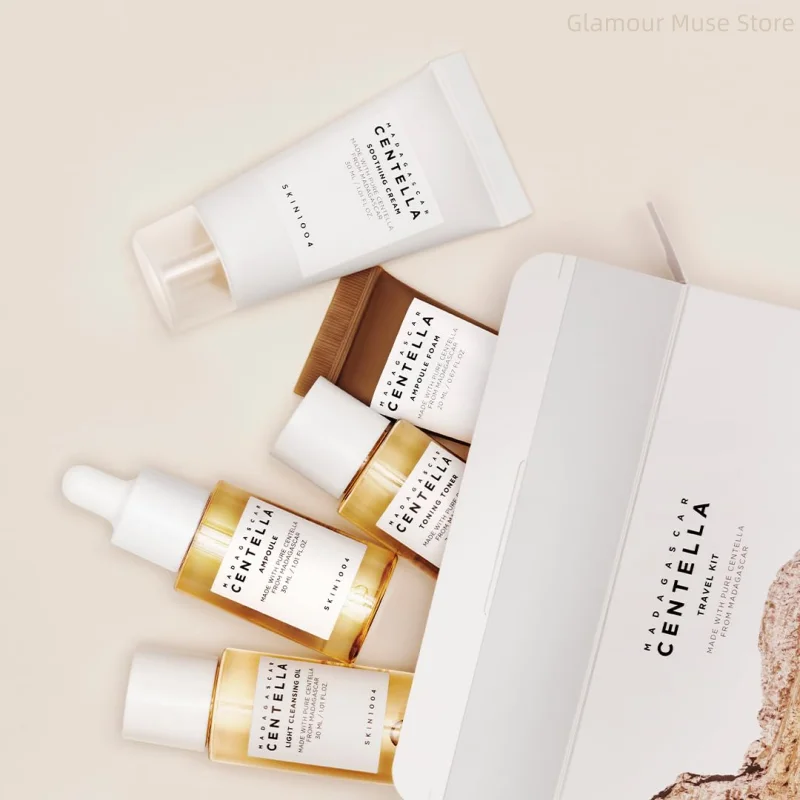 Image of Korean Centella Skincare Set: 5-Piece Travel Set with Toner, Ampoule, Soothing Cream, Cleansing Oil, and Ampoule Foam