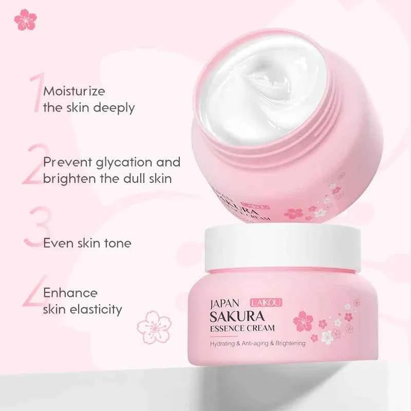 Image of LAIKOU 60g Japan Sakura Essenz Creme Kirschblüte Gesichts Creme Feuchtigkeits Anti Falten Anti Aging Erhellen Haut Hautpflege