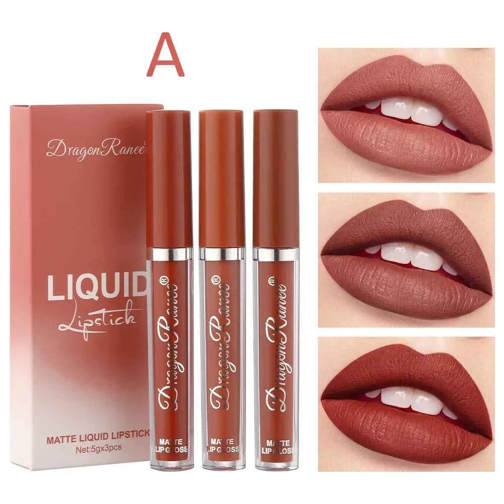 Image of 3 Stück flüssige Lippenstifte Set langlebiges Make-up für Frauen koreanische Schönheits kosmetik matte Lippenstifte wasserdicht langlebig
