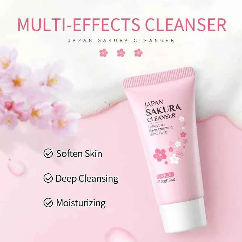 Image of Sakura Gesichtsreiniger Koreanisches Gesichtsserum Peeling Peeling Gel Befeuchten Toner Augencreme Sonnencreme Kosmetik Hautpflegeset