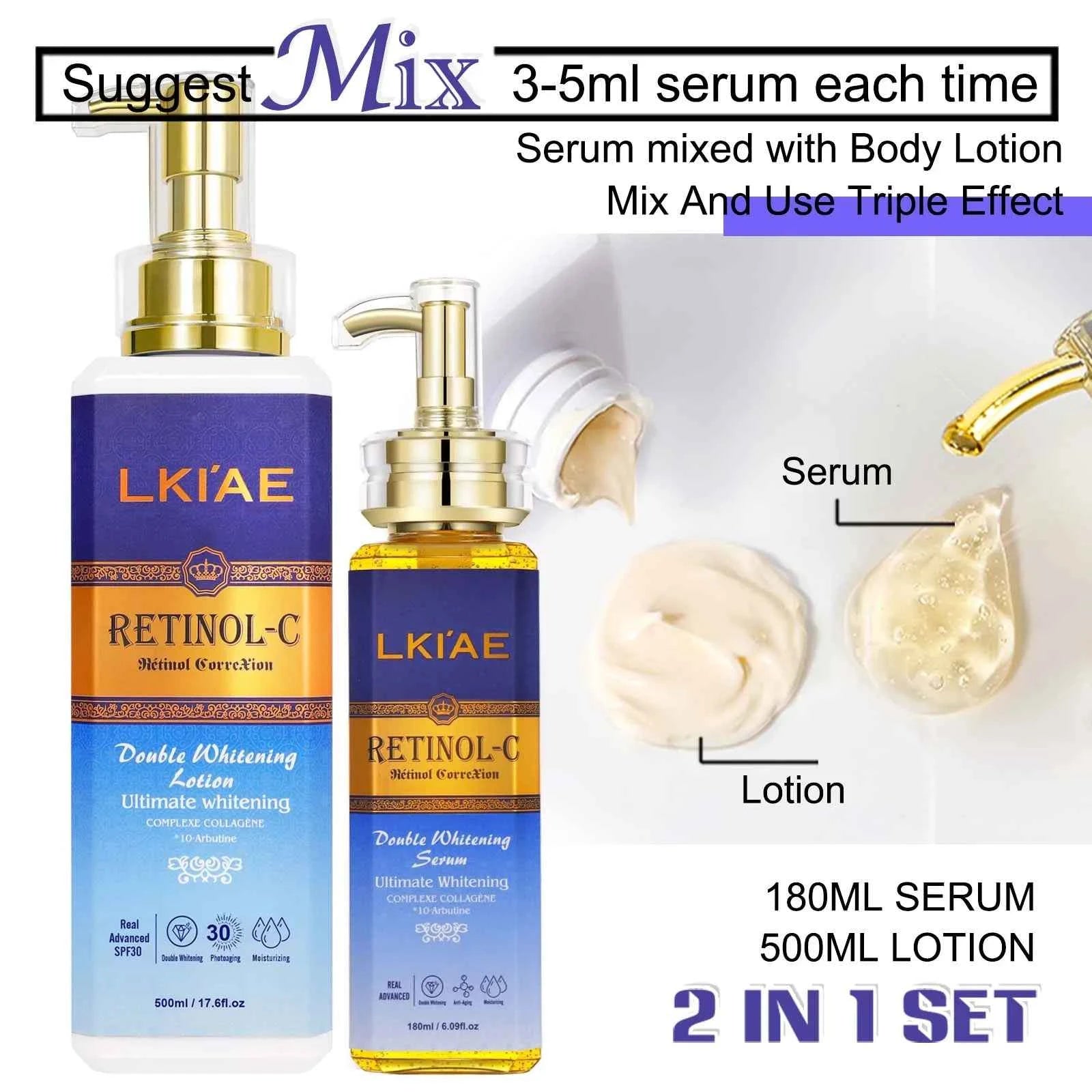 Image of LKIAE Advanced Retinol Double Whitening Skin Care Set, tief feuchtigkeitsspendend, reinigt die Haut, reduziert Falten, Flecken und dunkle Flecken