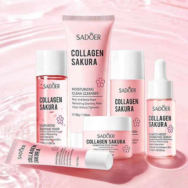 Image of Koreanische Sakura Hautpflege-Sets Feuchtigkeitsspendende Nährende Gesichtscreme Serum Toner Lotion Augencreme Gesichtspflege Geschenkbox-Set