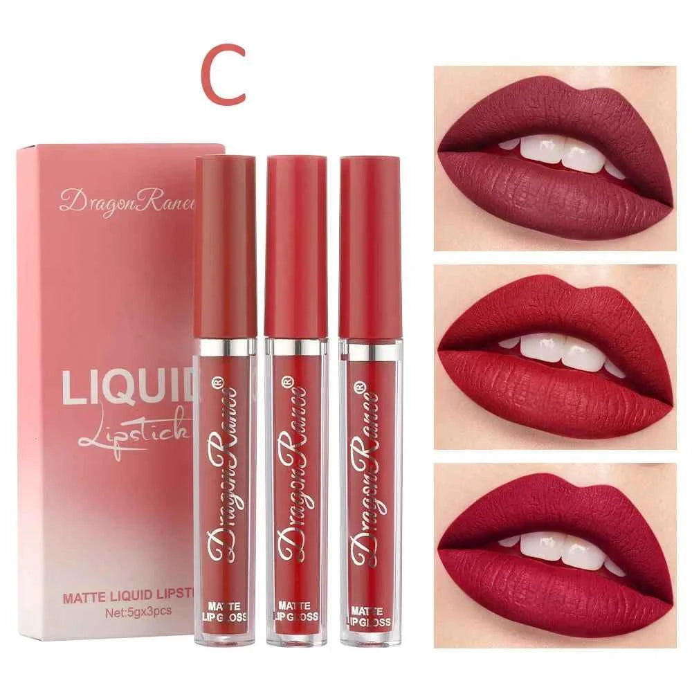 Image of 3 Stück flüssige Lippenstifte Set langlebiges Make-up für Frauen koreanische Schönheits kosmetik matte Lippenstifte wasserdicht langlebig