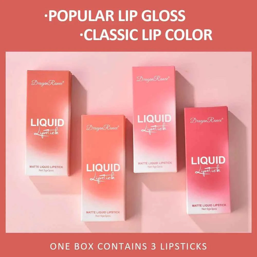 Image of 3 Stück flüssige Lippenstifte Set langlebiges Make-up für Frauen koreanische Schönheits kosmetik matte Lippenstifte wasserdicht langlebig