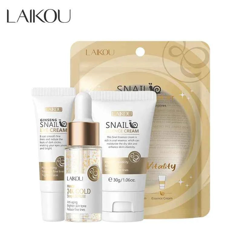 Image of 3 teile/satz LAIKOU Vitamin C 24K Goldene Sakura Hautpflege Sets Gesichtscreme Serum Augencreme Feuchtigkeitsspendende Anti Falten gesichtspflege Kit