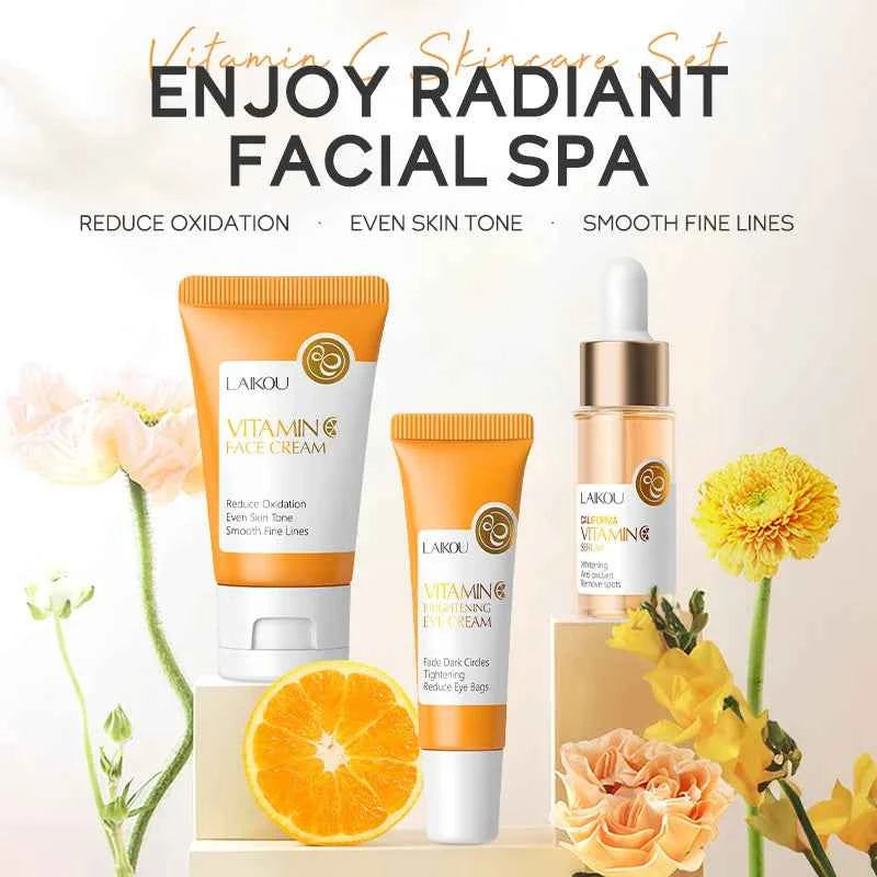 Image of 3 teile/satz LAIKOU Vitamin C 24K Goldene Sakura Hautpflege Sets Gesichtscreme Serum Augencreme Feuchtigkeitsspendende Anti Falten gesichtspflege Kit