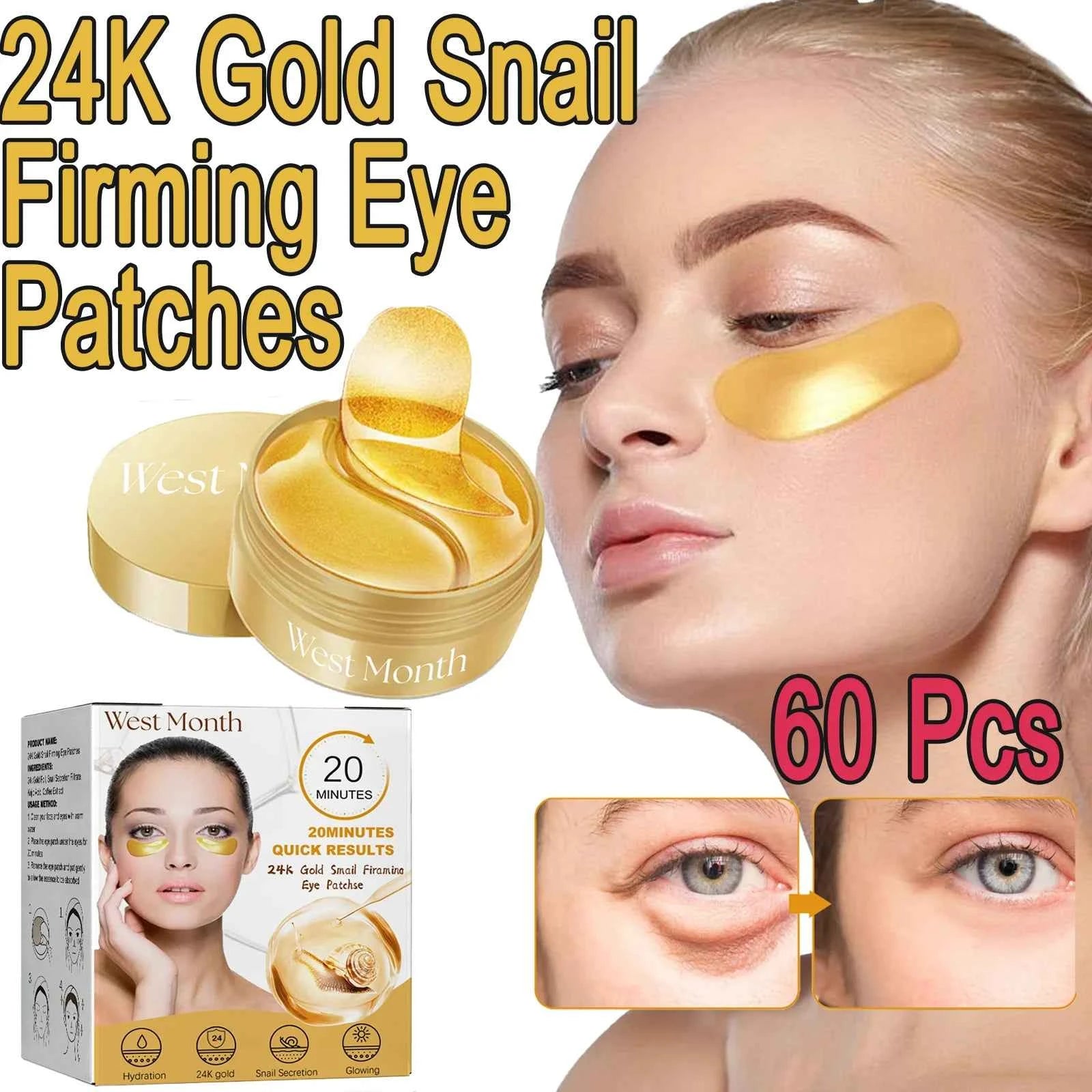 Image of Hautpflegeprodukte 24k Gold Hyaluronsäure Augenmaske - Entfernen Sie dunkle Augenringe mit Kollagen Augenklappen, Koreanisches Gesichtspflegeprodukt, 60 Stück - Baycan Luxury