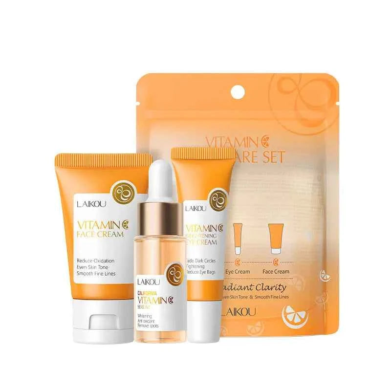 Image of 3 teile/satz LAIKOU Vitamin C 24K Goldene Sakura Hautpflege Sets Gesichtscreme Serum Augencreme Feuchtigkeitsspendende Anti Falten gesichtspflege Kit