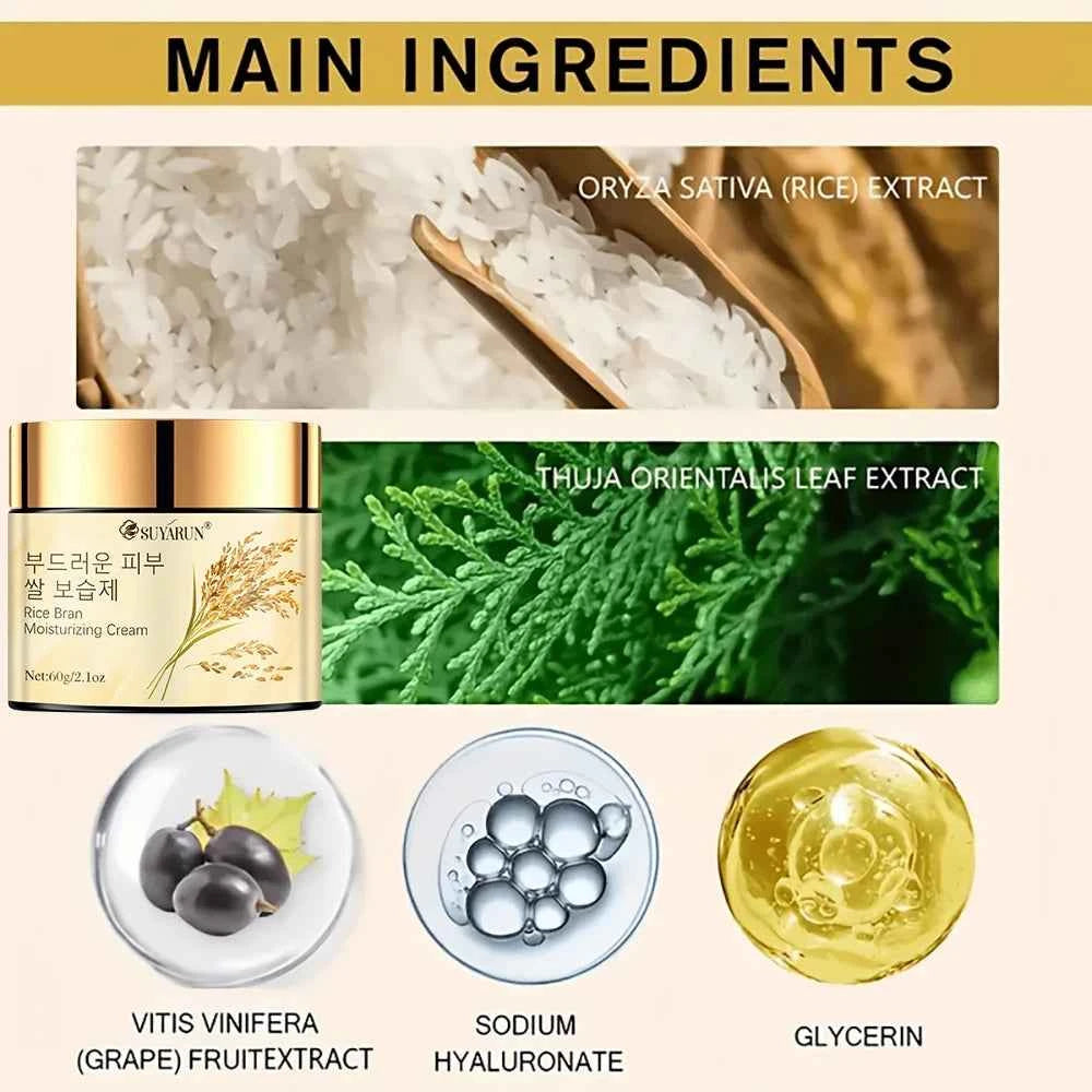 Image of SUYARUN Korean Rice Extract Feuchtigkeitsspendende Gesichtscreme, 24-Stunden-Feuchtigkeit – aufhellende, nährende Hautpflege für trockene, empfindliche Haut, alle Arten