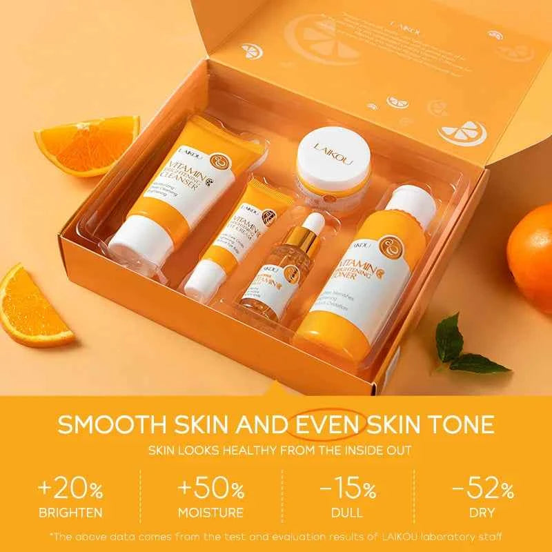 Image of 5 Stück Vitamin C Hautpflege set feuchtigkeit spendendes Gesichts serum aufhellen Creme Antiage Augen creme Toner Gesichts pflege Set für Drops hipping