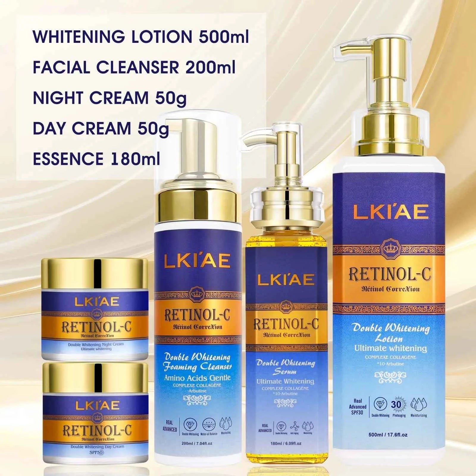 Image of LKIAE Advanced Retinol Double Whitening Skin Care Set, tief feuchtigkeitsspendend, reinigt die Haut, reduziert Falten, Flecken und dunkle Flecken
