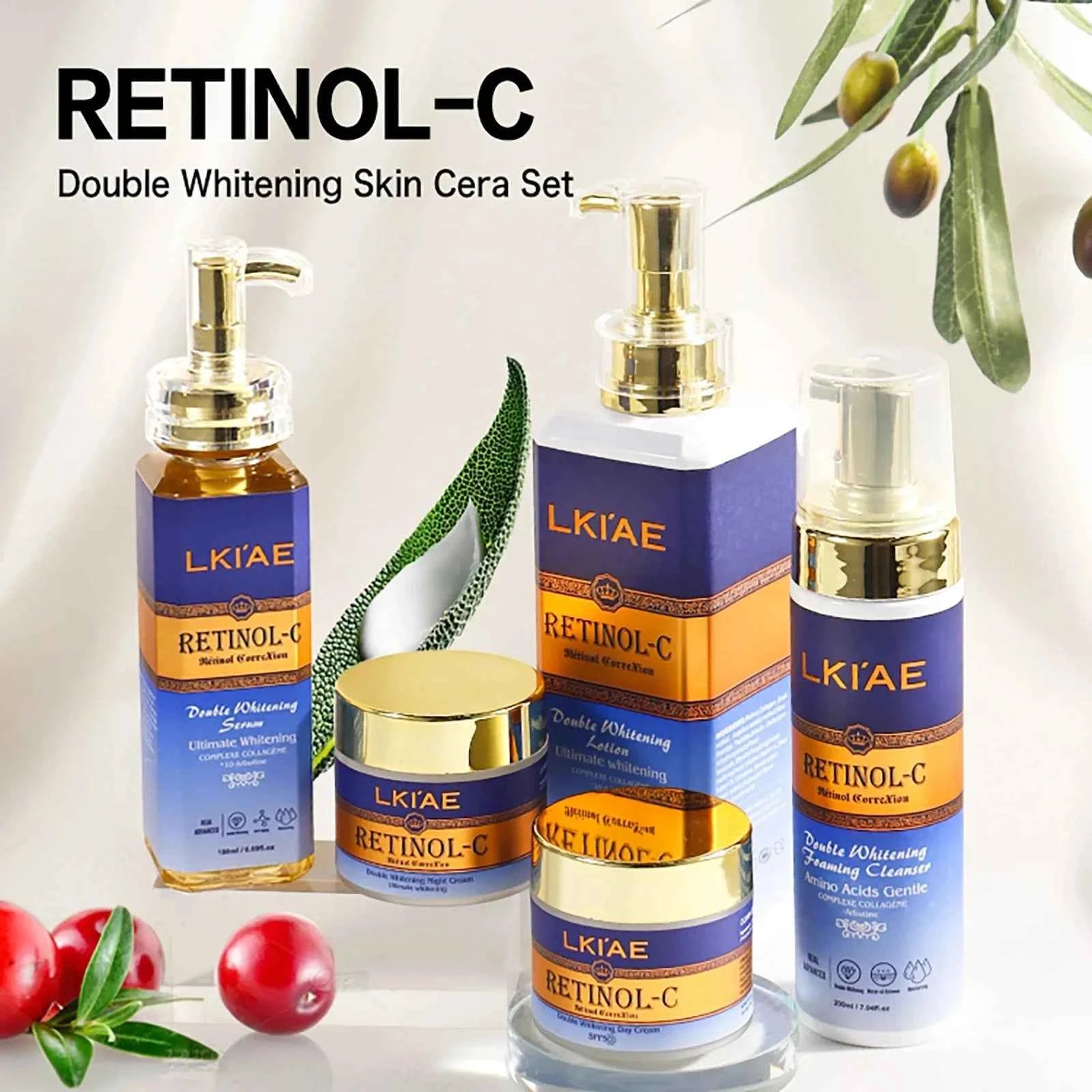 Image of LKIAE Advanced Retinol Double Whitening Skin Care Set, tief feuchtigkeitsspendend, reinigt die Haut, reduziert Falten, Flecken und dunkle Flecken