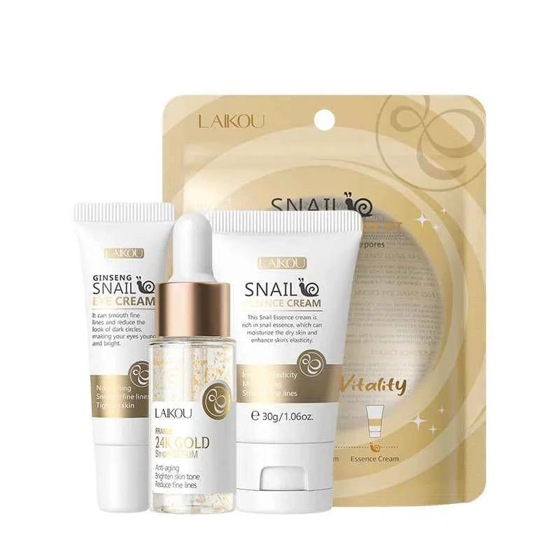 Image of 3 teile/satz LAIKOU Vitamin C 24K Goldene Sakura Hautpflege Sets Gesichtscreme Serum Augencreme Feuchtigkeitsspendende Anti Falten gesichtspflege Kit
