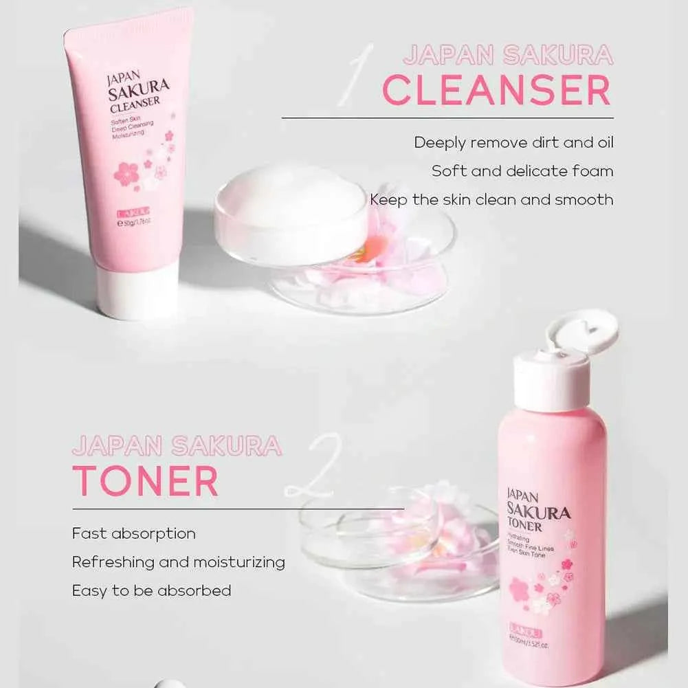 Image of 6 stücke Sakura Hautpflege-Set feuchtigkeit spendende feuchtigkeit spendende Glättung pflegende aufhellende straffende Frauen Schönheit Hautpflege produkt