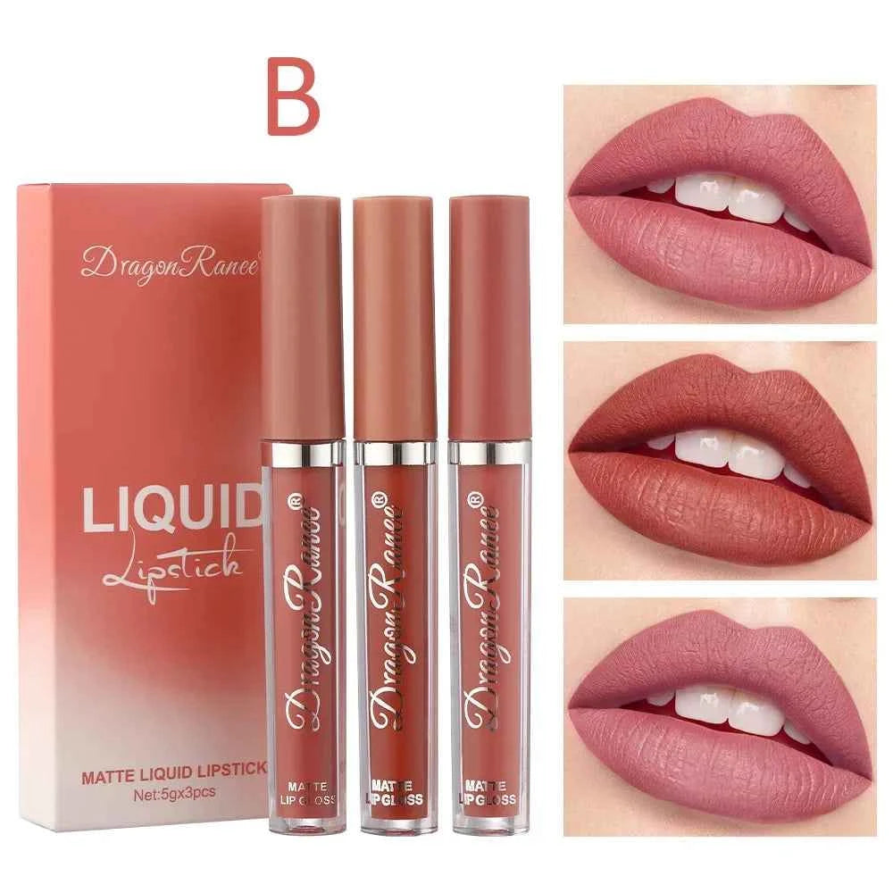 Image of 3 Stück flüssige Lippenstifte Set langlebiges Make-up für Frauen koreanische Schönheits kosmetik matte Lippenstifte wasserdicht langlebig