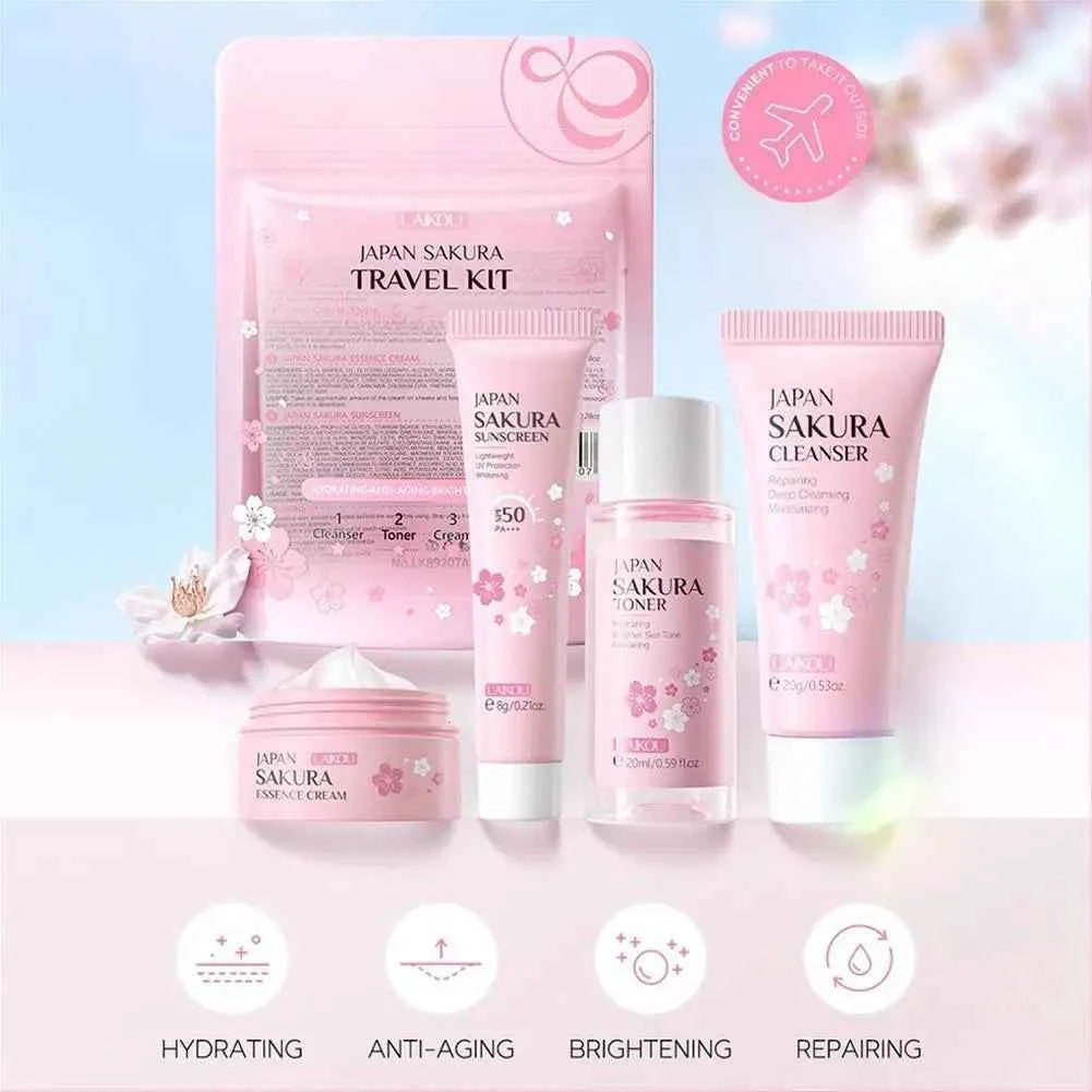 Image of Sakura Hautpflege-Sets & Kits mit Reinigungs mittel, Serum, Augen creme, Essenz creme Schönheits produkte für Frauen Geschenks ets Routine-Reiseset