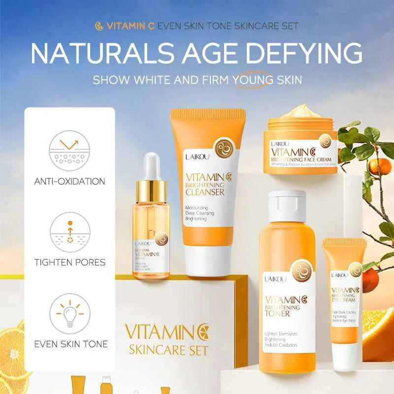 Image of 5 Stück Vitamin C Hautpflege set feuchtigkeit spendendes Gesichts serum aufhellen Creme Antiage Augen creme Toner Gesichts pflege Set für Drops hipping