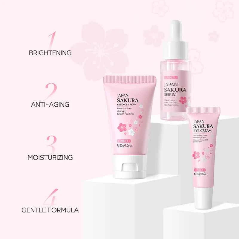 Image of 3 teile/satz LAIKOU Vitamin C 24K Goldene Sakura Hautpflege Sets Gesichtscreme Serum Augencreme Feuchtigkeitsspendende Anti Falten gesichtspflege Kit