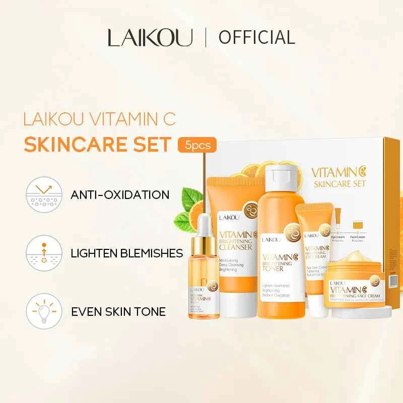 Image of 5 Stück Vitamin C Hautpflege set feuchtigkeit spendendes Gesichts serum aufhellen Creme Antiage Augen creme Toner Gesichts pflege Set für Drops hipping