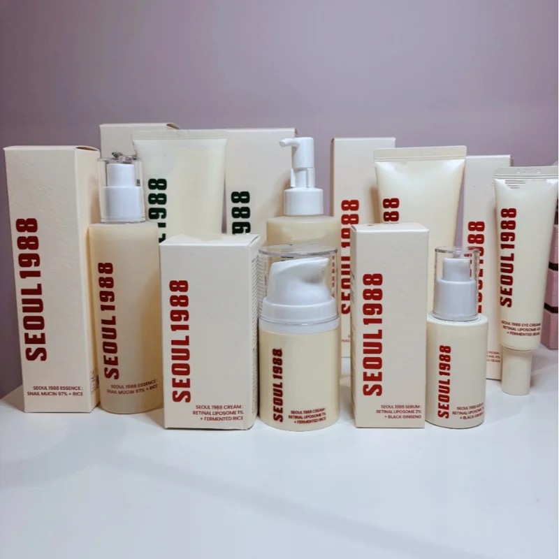 Image of Korean Eye Cream Skincare Set with Snail Mucin, Fermented Rice Cream, Vitamin C, Retinol, and Ginseng