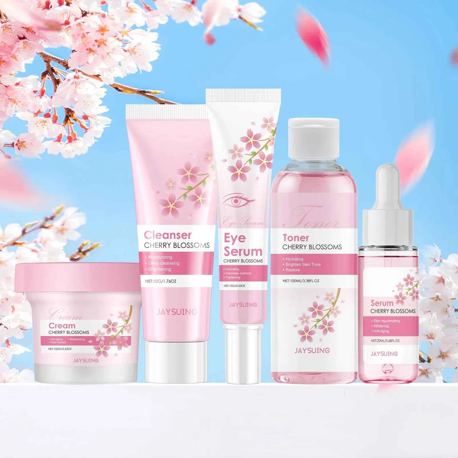 Image of Sakura Hautpflege-Set, Feuchtigkeitscreme, Gesichtscreme, Serum, Toner, Gesichtsreiniger, Augencreme, Anti-Falten, Aufhellung, Gesichtspflege-Set für Frauen