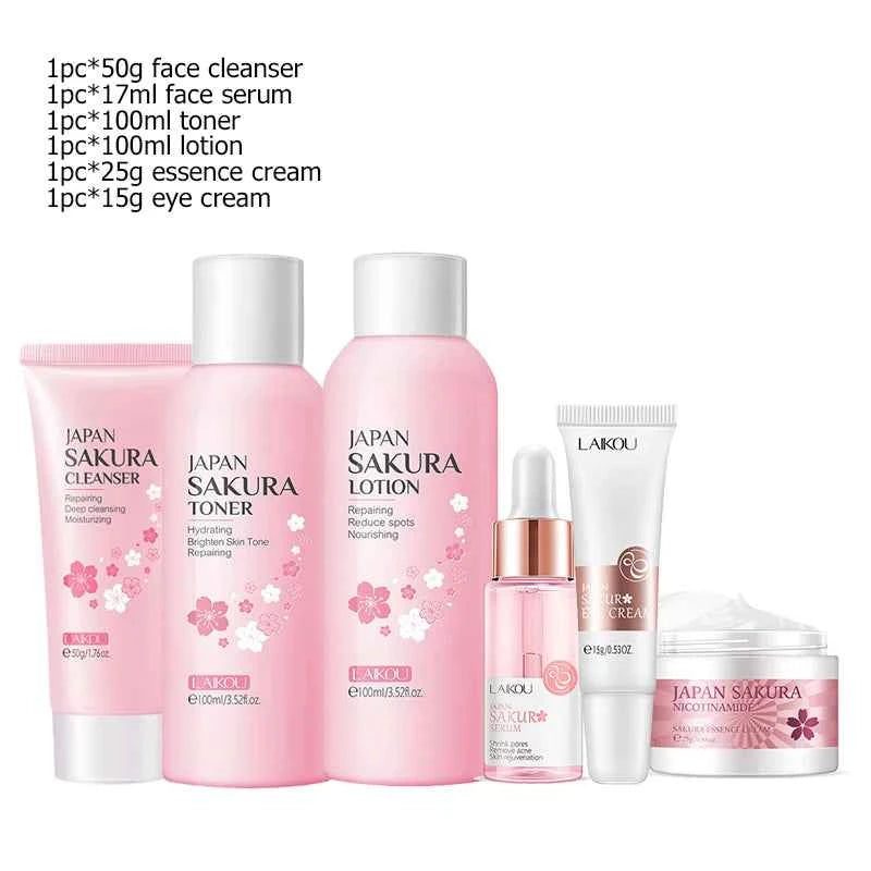 Image of Sakura Gesichtsreiniger Koreanisches Gesichtsserum Peeling Peeling Gel Befeuchten Toner Augencreme Sonnencreme Kosmetik Hautpflegeset