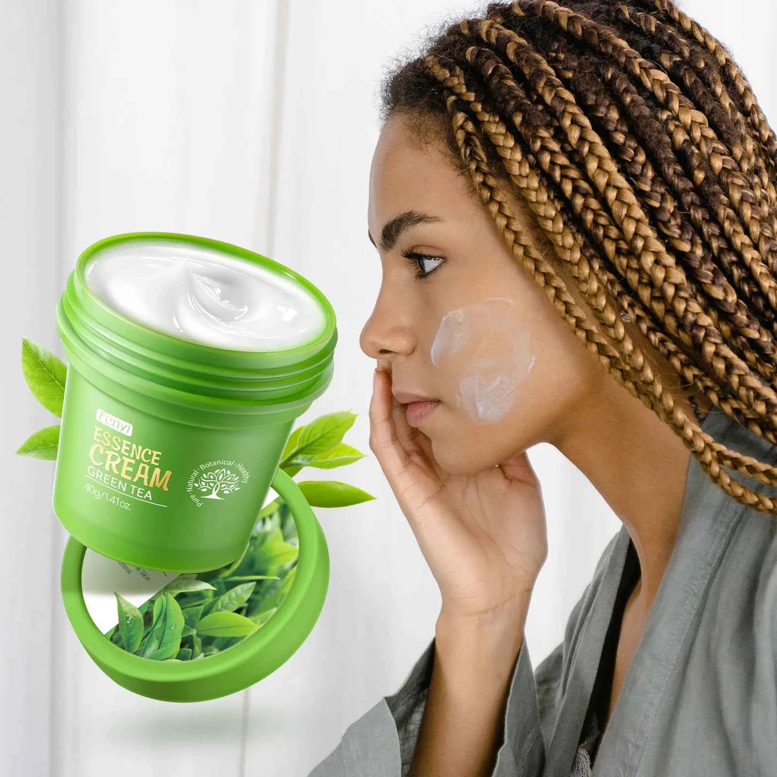 Image of Gesichtspflege-Set Sakura / Grüner Tee Gesichtscreme Nährende Haut Gesichtsserum Glättende Augencreme Hautpflege Koreanische Kosmetik