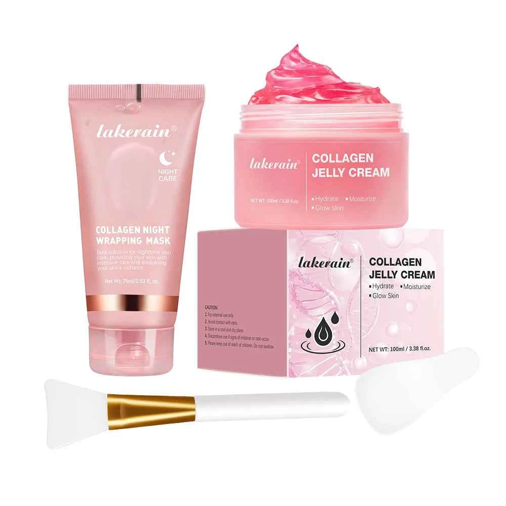 Image of 4 teile/satz Kollagen Gelee Creme Peel-Off Maske Lachs Kollagen essenz Kollagen Über Nacht Gesichtsmaske Verpackung Straffende Feuchtigkeitsspendende