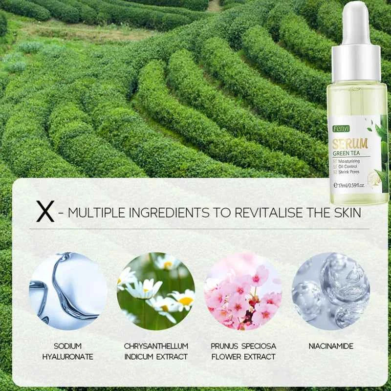 Image of Gesichtspflege-Set Sakura / Grüner Tee Gesichtscreme Nährende Haut Gesichtsserum Glättende Augencreme Hautpflege Koreanische Kosmetik