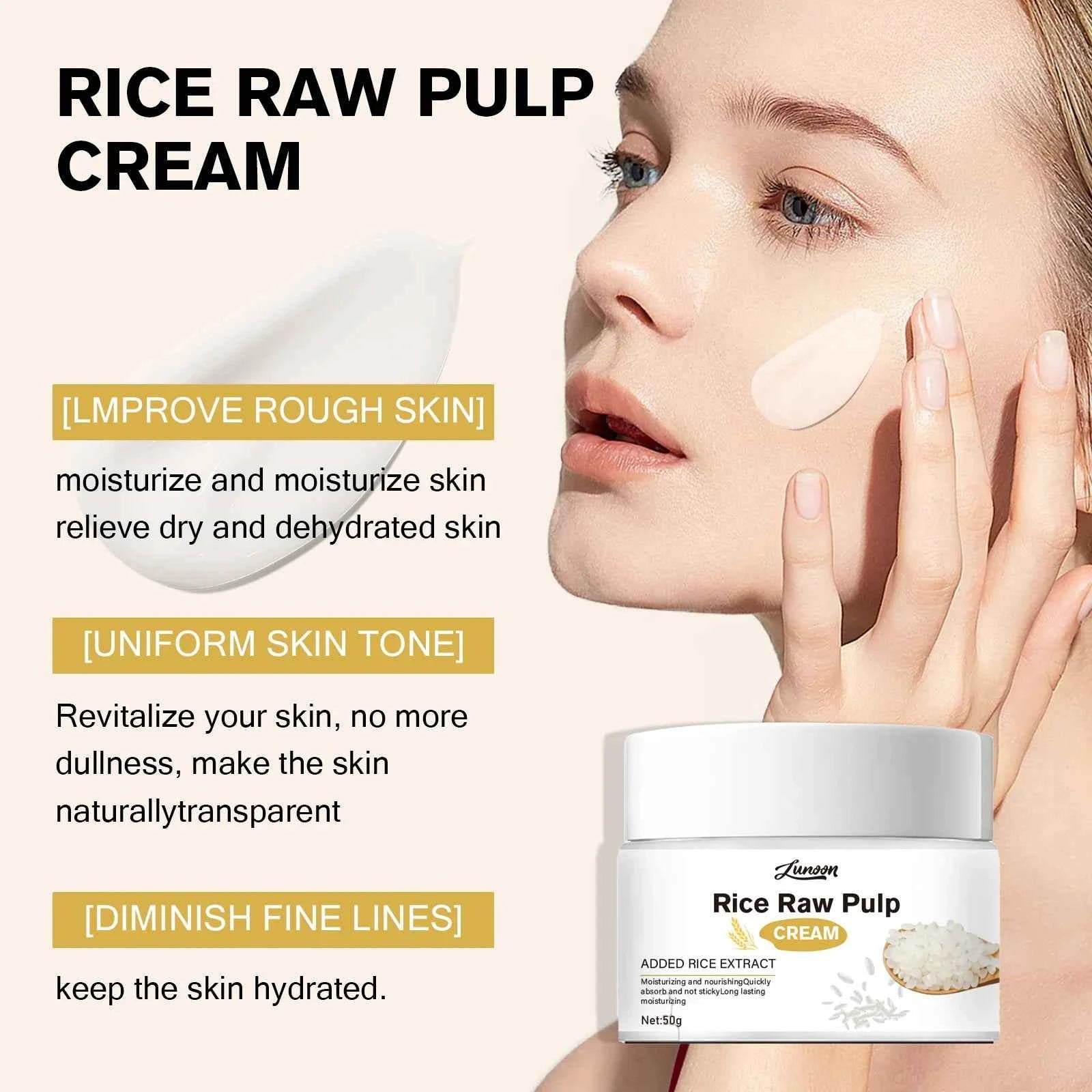 Image of Koreanische Rice Raw Pulp Feuchtigkeitscreme – spendet Feuchtigkeit, beseitigt den Hautton, reduziert feine Linien mit Reistextrakt und Hyaluronat, 50 g