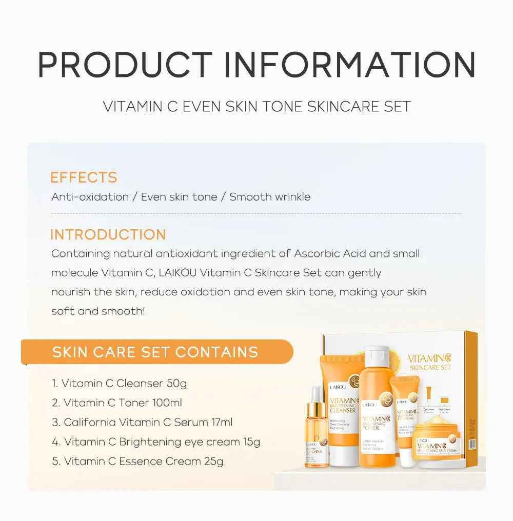 Image of 5 Stück Vitamin C Hautpflege set feuchtigkeit spendendes Gesichts serum aufhellen Creme Antiage Augen creme Toner Gesichts pflege Set für Drops hipping