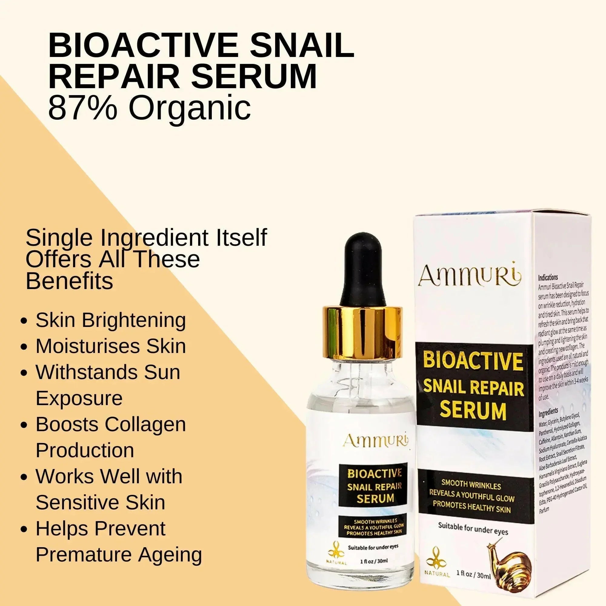 Image of Ammuri Bioactive Snail Repair Serum | Anti-Aging Hydration with 87% Organic Ingredients – 30ml-4