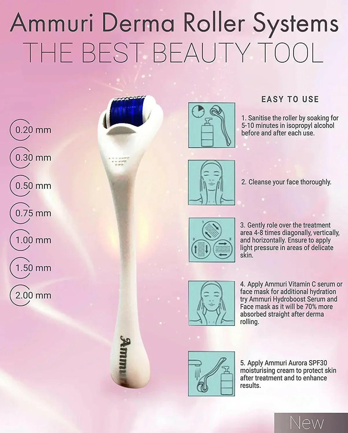 Image of Ammuri Skincare Titanium Derma Roller 0.5mm System-3