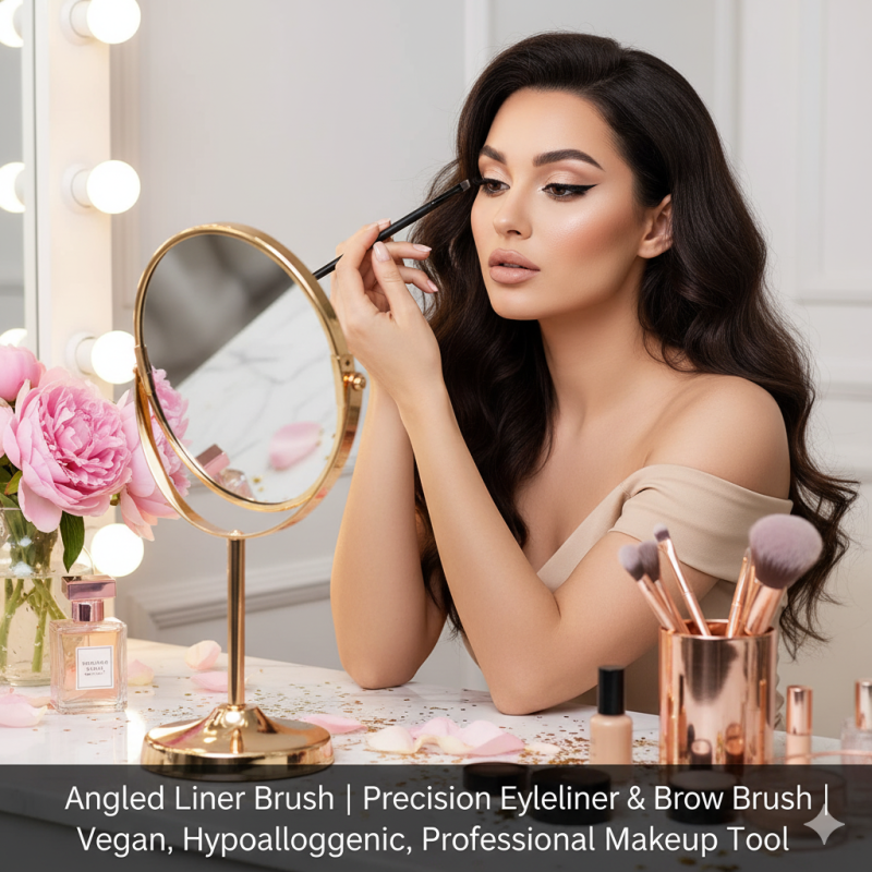 Image of Angled Liner Brush | Precision Eyeliner & Brow Brush | Vegan, Hypoallergenic, Professional Makeup Tool