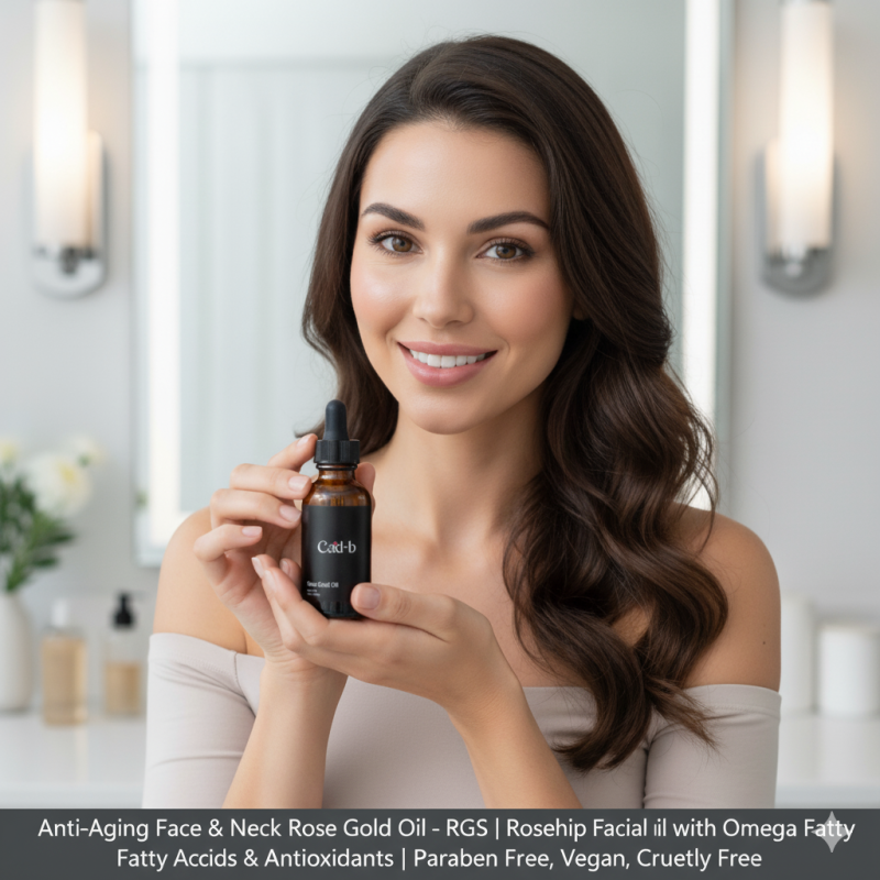 Image of Anti-Aging Face & Neck Rose Gold Oil – RGS | Rosehip Facial Oil with Omega Fatty Acids & Antioxidants | Paraben Free, Vegan, Cruelty Free