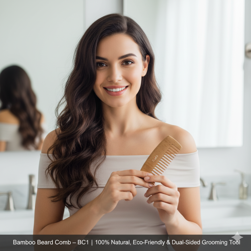 Image of Bamboo Beard Comb – BC1 | 100% Natural, Eco-Friendly & Dual-Sided Grooming Tool