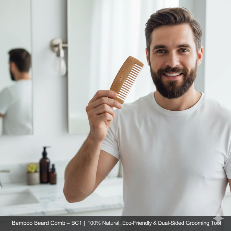 Image of Bamboo Beard Comb – BC1 | 100% Natural, Eco-Friendly & Dual-Sided Grooming Tool