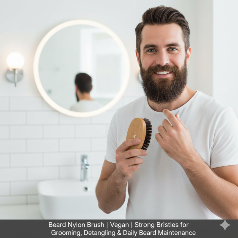 Image of Beard Nylon Brush | Vegan | Strong Bristles for Grooming, Detangling & Daily Beard Maintenance