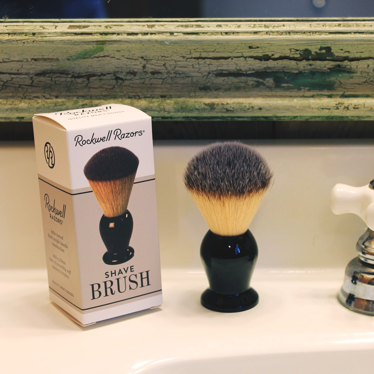 Image of Rockwell Synthetic Shaving Brush, H:105, L:60, K:20mm, Black Acrylic Handle-2
