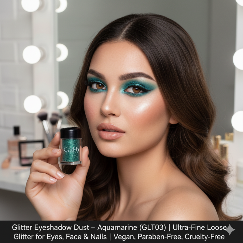 Image of Glitter Eyeshadow Dust – Aquamarine (GLT03) | Ultra-Fine Loose Glitter for Eyes, Face & Nails | Vegan, Paraben-Free, Cruelty-Free