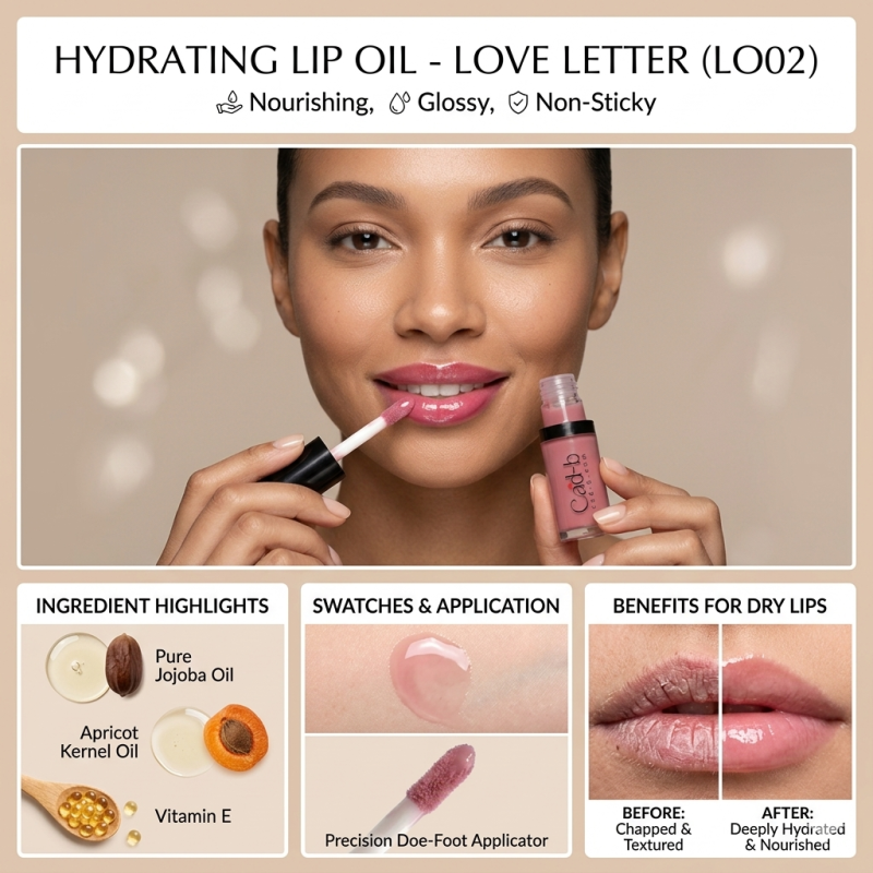 Image of Hydrating Lip Oil - Love Letter | Nourishing Glossy Lip Oil for Dry Lips | Vitamin E, Jojoba & Apricot Oils | LO02 | CAD B