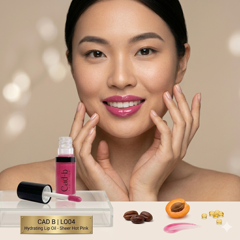 Image of Hydrating Lip Oil - Sheer Hot Pink | Nourishing Glossy Lip Oil for Dry Lips | Vitamin E, Jojoba & Apricot Oils | LO04 | CAD B
