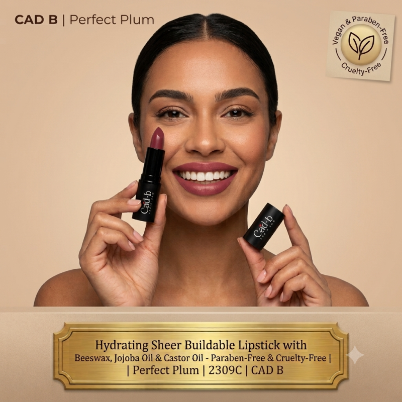 Image of Hydrating Sheer Buildable Lipstick with Beeswax, Jojoba Oil & Castor Oil – Paraben-Free & Cruelty-Free | Perfect Plum | 2309C | CAD B