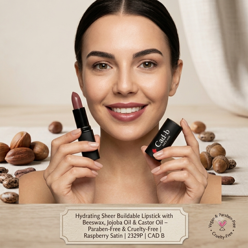 Image of Hydrating Sheer Buildable Lipstick with Beeswax, Jojoba Oil & Castor Oil – Paraben-Free & Cruelty-Free | Raspberry Satin | 2329P | CAD B