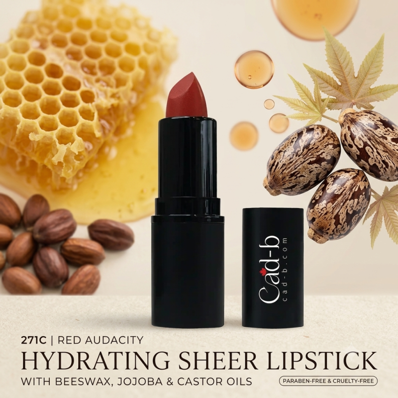 Image of Hydrating Sheer Buildable Lipstick with Beeswax, Jojoba Oil & Castor Oil - Paraben-Free & Cruelty-Free | Red Audacity | 271C | CAD B