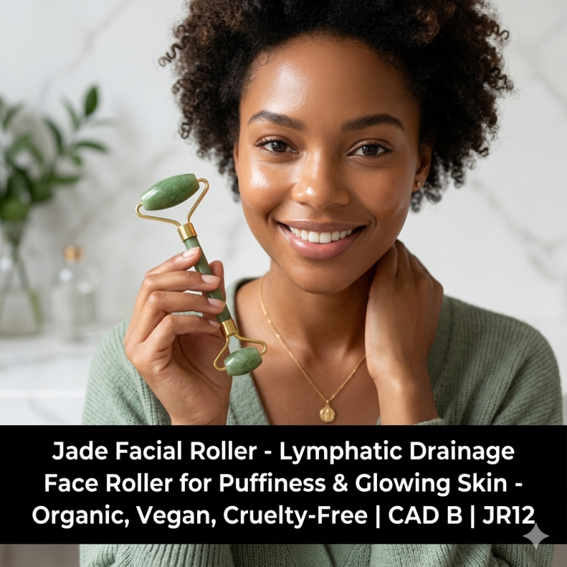 Image of Jade Facial Roller - Lymphatic Drainage Face Roller for Puffiness & Glowing Skin - Organic, Vegan, Cruelty-Free | CAD B | JR12