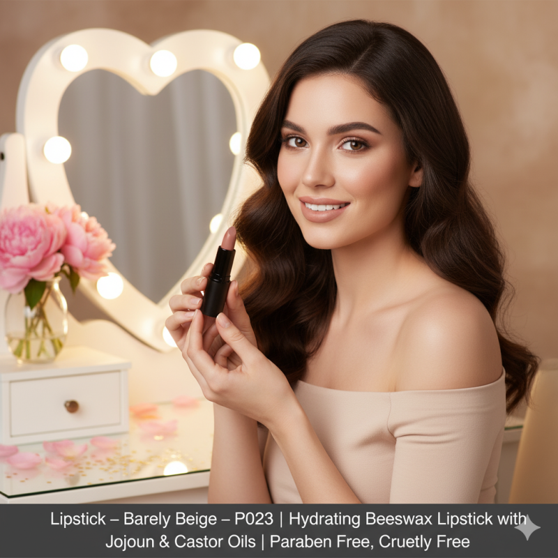 Image of Lipstick – Barely Beige – P023 | Hydrating Beeswax Lipstick with Jojoba & Castor Oils | Paraben Free, Cruelty Free