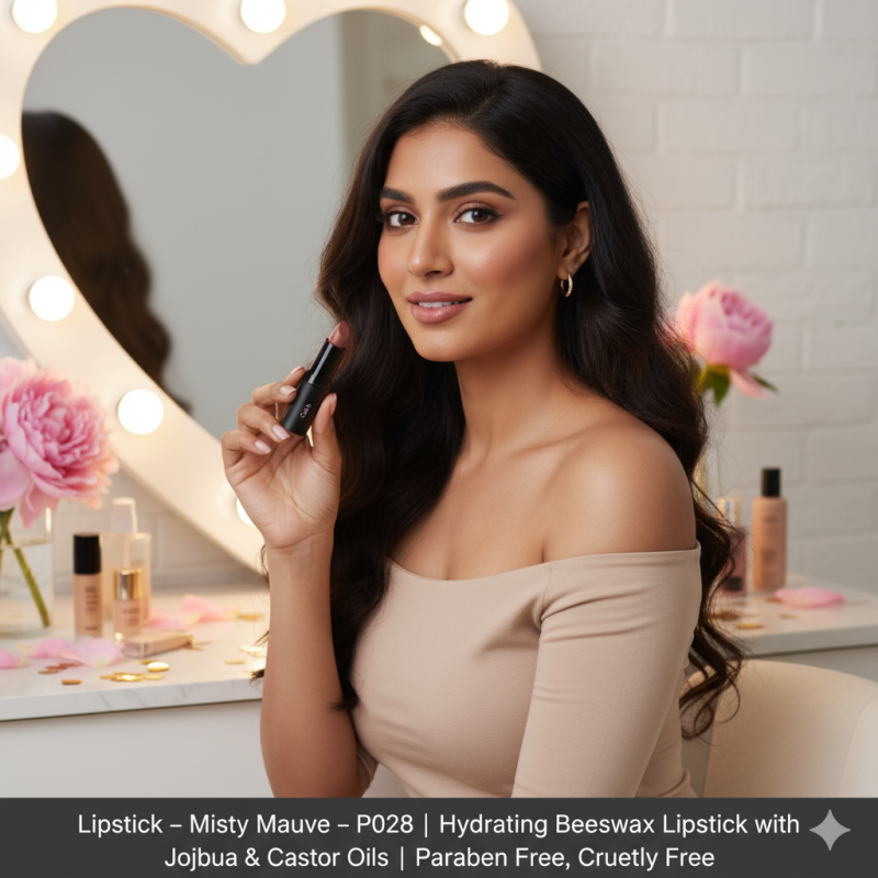 Image of Lipstick – Misty Mauve – P028 | Hydrating Beeswax Lipstick with Jojoba & Castor Oils | Paraben Free, Cruelty Free