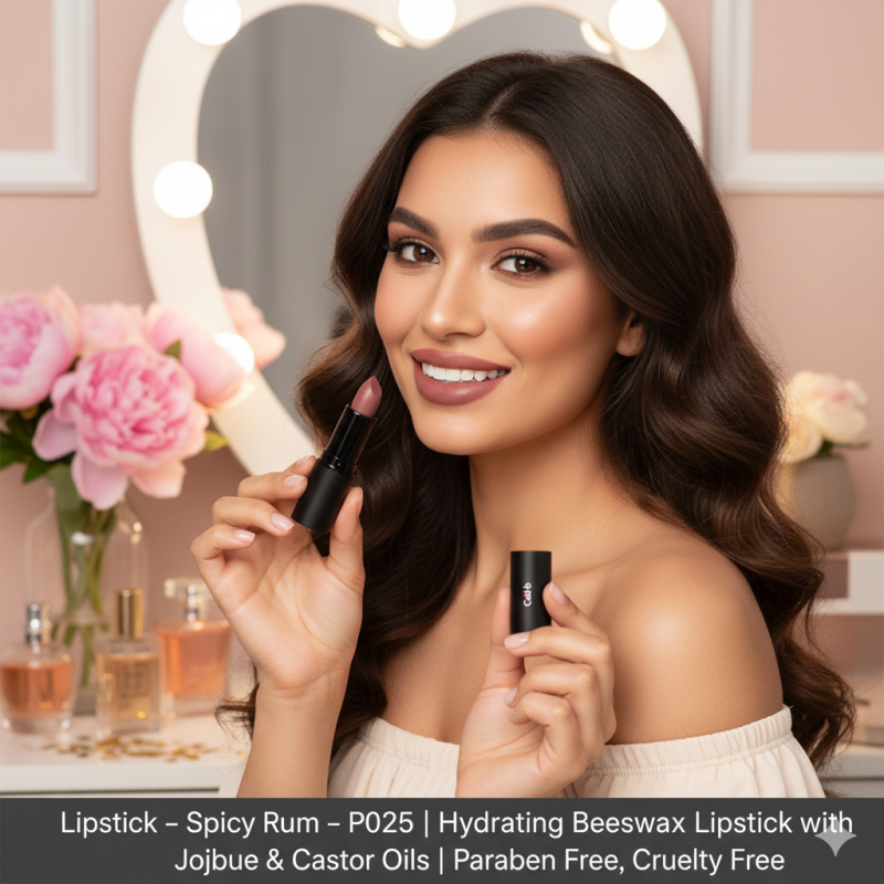 Image of Lipstick – Spicy Rum – P025 | Hydrating Beeswax Lipstick with Jojoba & Castor Oils | Paraben Free, Cruelty Free