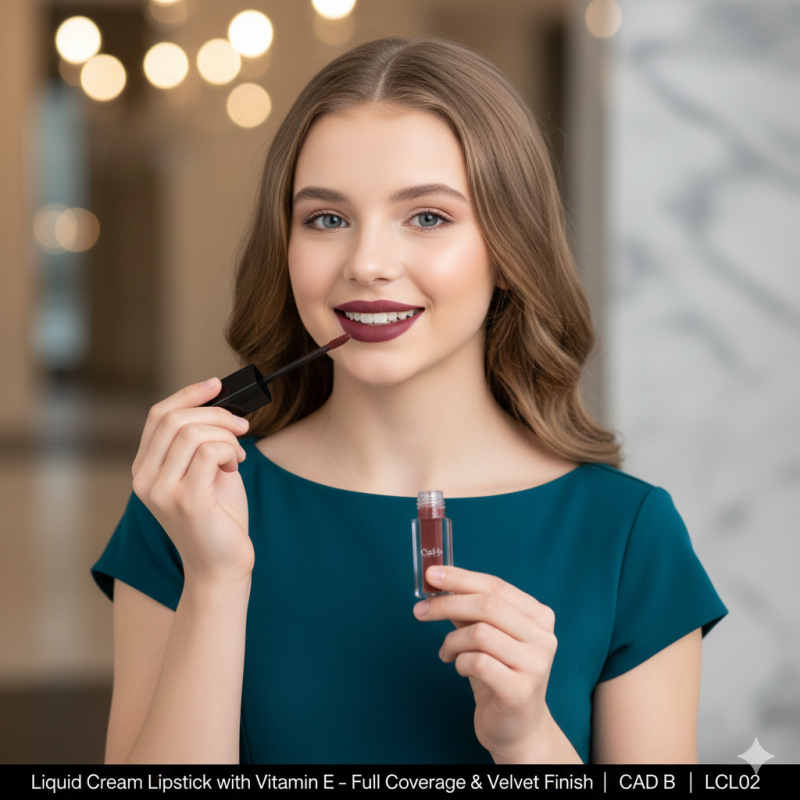 Image of Liquid Cream Lipstick with Vitamin E - Full Coverage & Velvet Finish | CAD B | LCL02